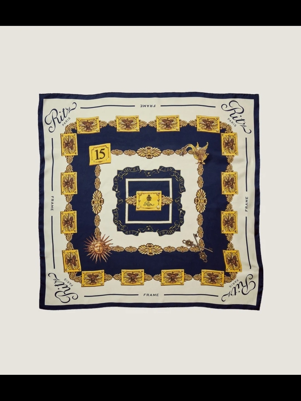 Ritz Paris x FRAME Navy & Gold Silk Scarf 34"